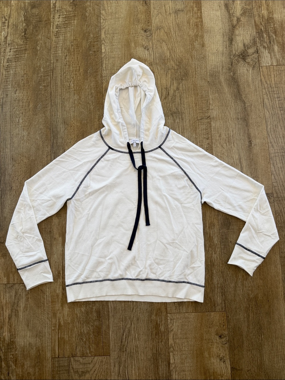 White and Navy Cotton Hoodie